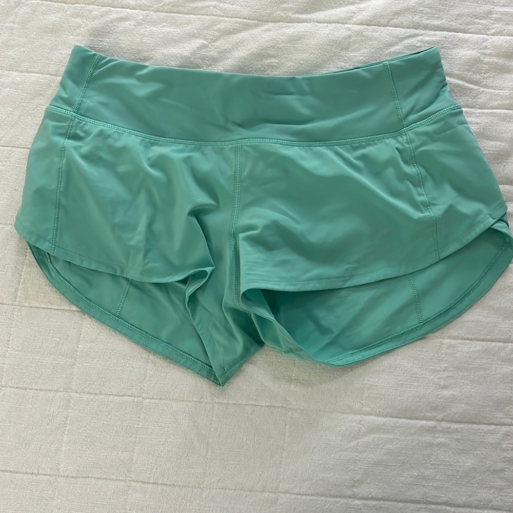 lululemon speed up shorts (teal color)